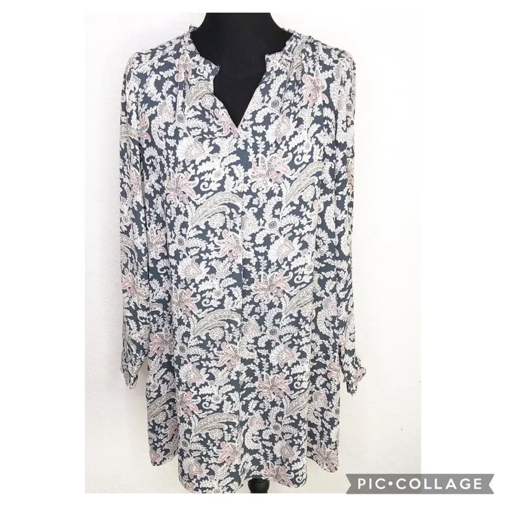 LOFT gray white pink floral shift dress size Small floral feminine